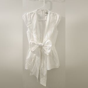 Tove White Sleeveless Top with Bow Detail, Size 34, Organic Cotton.